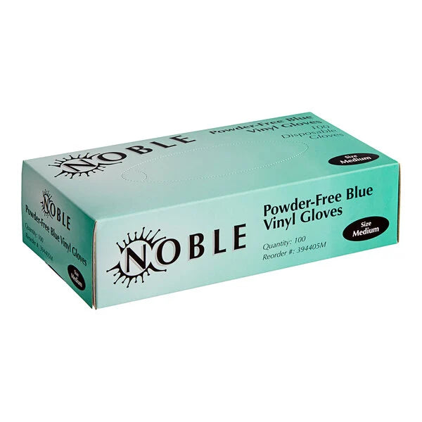 Noble Products Powder-Free Disposable Blue Vinyl Gloves for