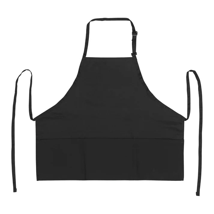 Mid-Length Bib Apron with 3-Pockets - Black