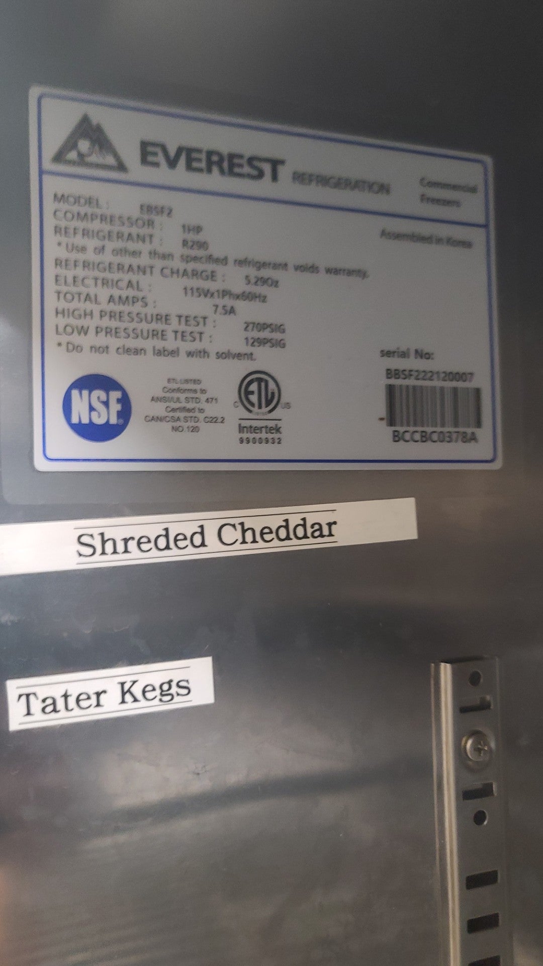 EBSF2 - 2 Door Freezer, Pre Owned