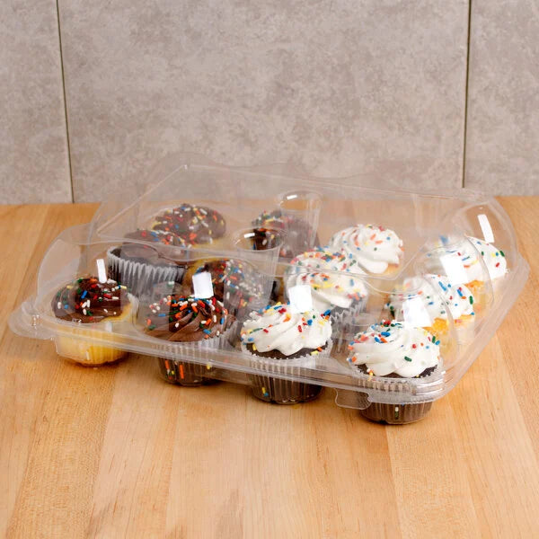 InnoPak 12 Compartment Clear Hinged High Dome Cupcake Container - 5/Pack