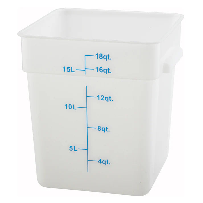 Square Storage Container, White Polypropylene - 18 Quart