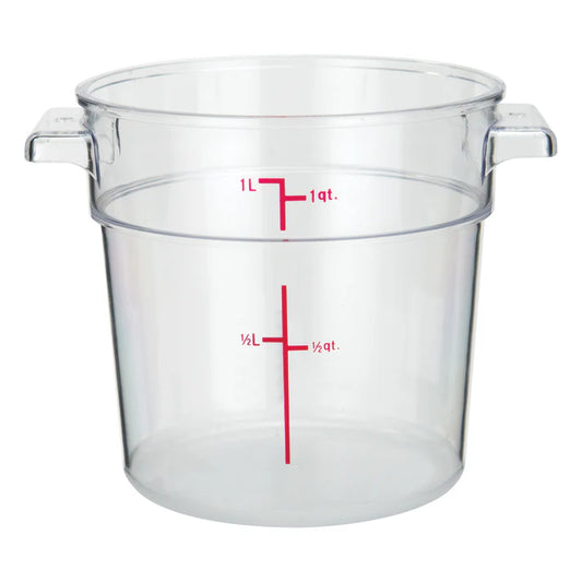 Round Storage Container, Clear Polycarbonate - 1 Quart