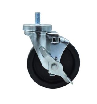 BK 5" Polyolefin Wheel 1/2"-13x1" Threaded Stem Swivel Caster With Top Lock Brake