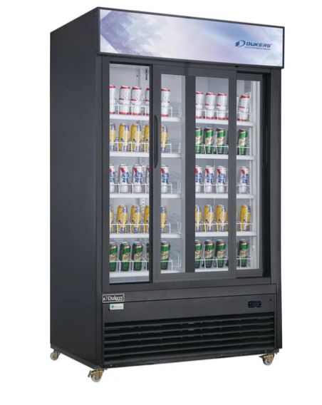 Dukers DSM-40SR- Glass Sliding, 2-Door Merchandiser, Refrigerator, Black