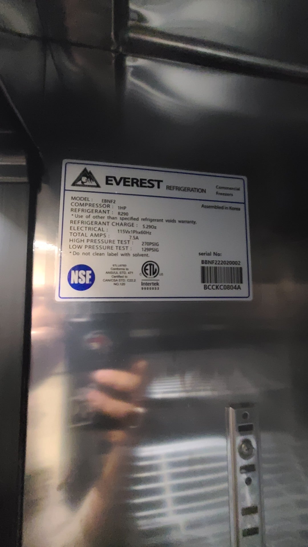 EBNF2 - 2 door freezer,  Pre Owned