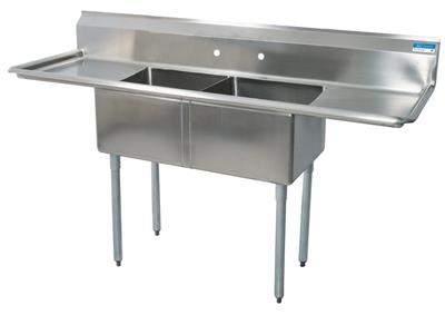 Stainless Steel 2 Compartment Sink w/ & Dual 18" Drainboards 20L X 16W X 12D Bowls