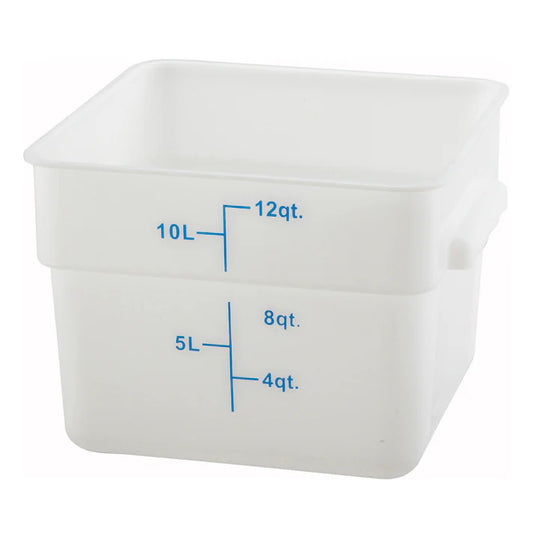 Square Storage Container, White Polypropylene - 12 Quart