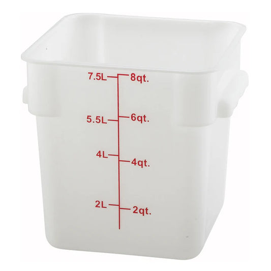Square Storage Container, White Polypropylene - 8 Quart