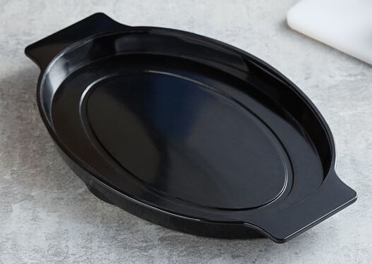 8" x 11 1/2" Oval Black Bakelite Thermal Underliner with Handles